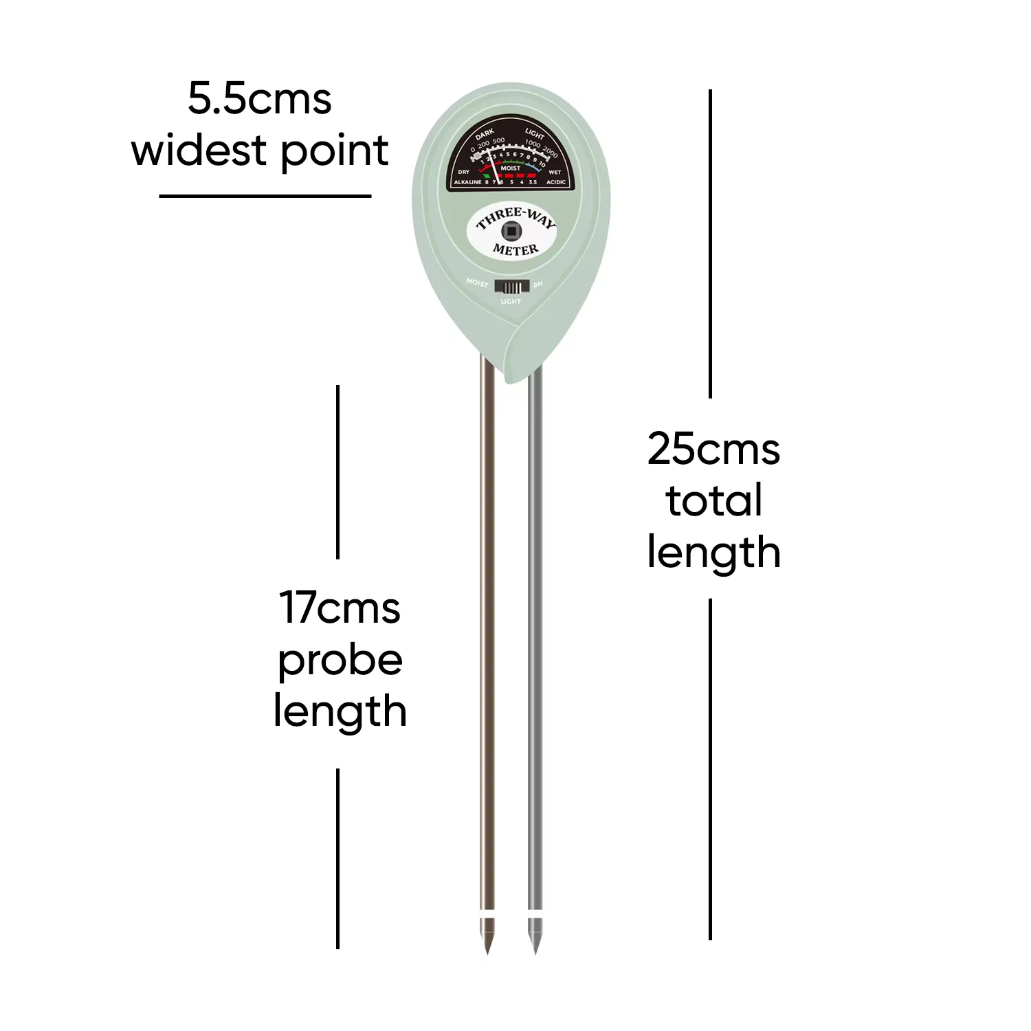 Crew 3-in-1 Water Meter - Light pH and Moisture Soil Meter - GREEN - Image 3
