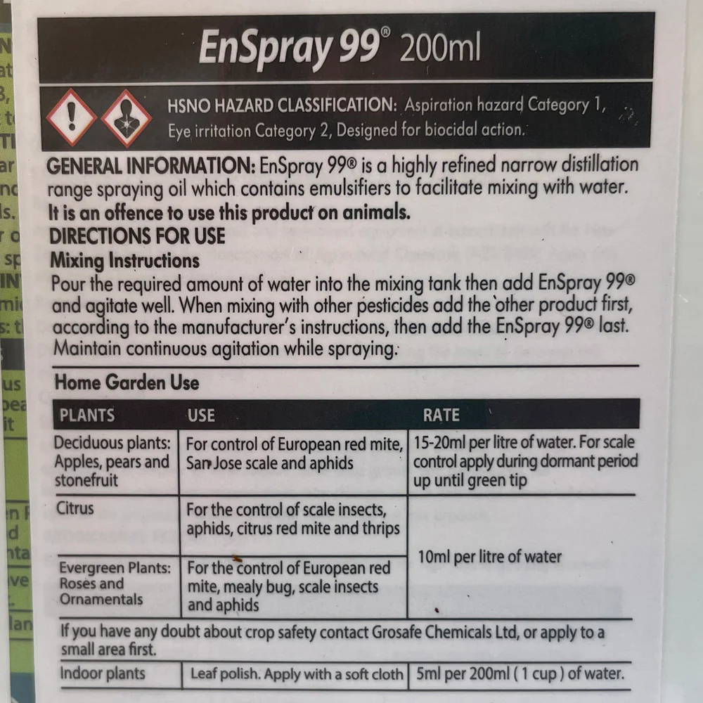 Grosafe Enspray 99 Spraying Oil - for Mealybugs, Scale, Aphids, Mites, Thrips, Mildew - 500ml Concentrate - Image 3