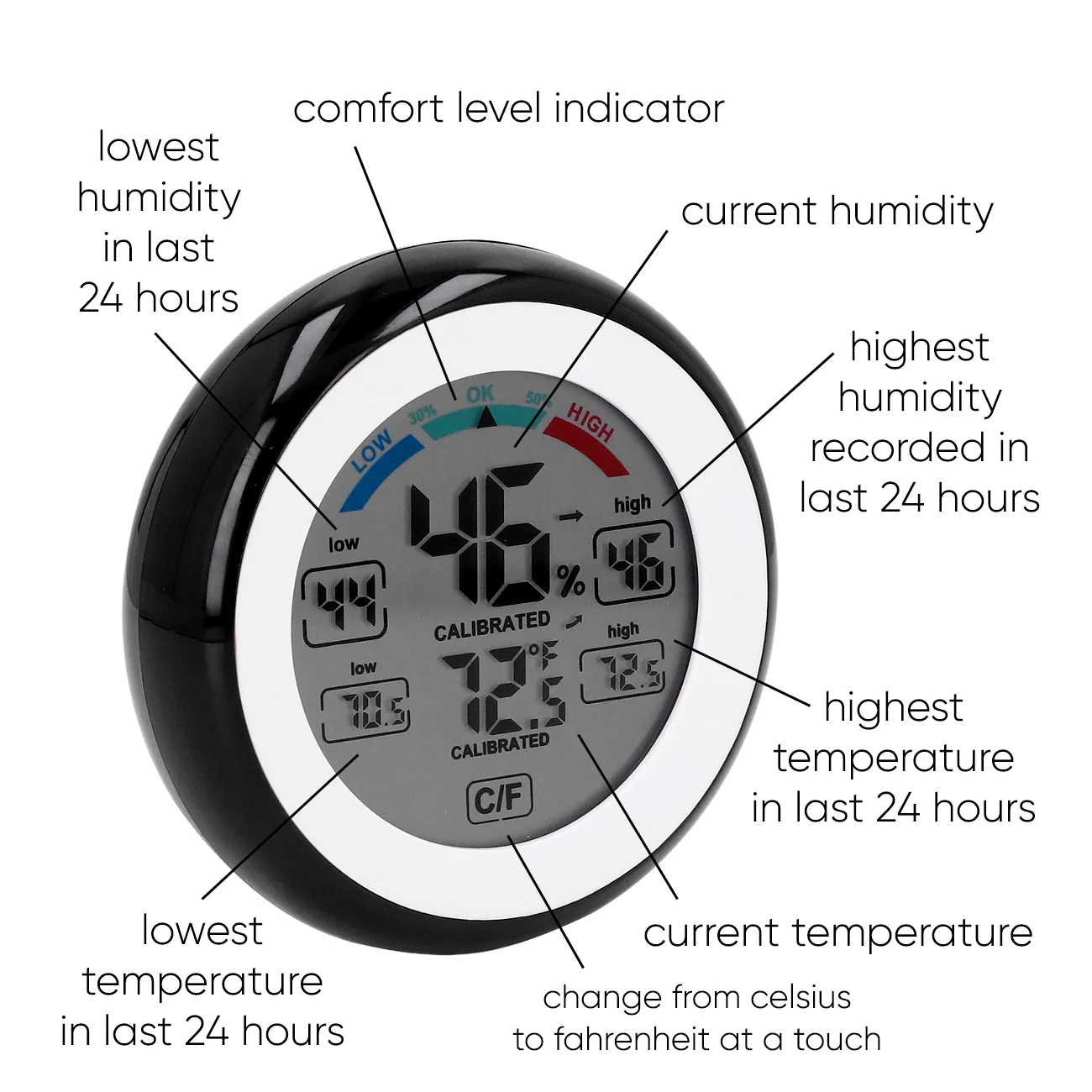 Touchscreen Digital Temperature Meter & Humidity Monitor - Image 2